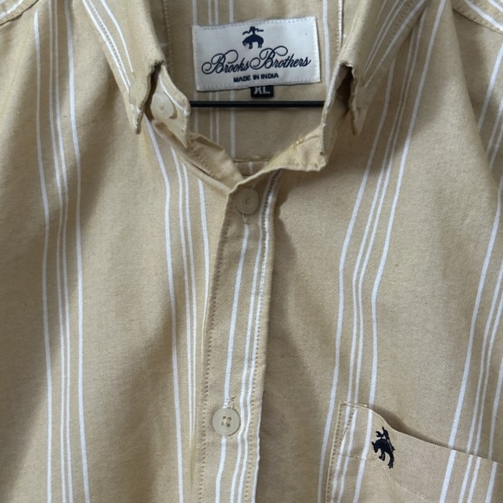 BROOKS BROTHERS Men's XL Long Sleeve Button Shirt Yellow Candy/Pencil Striped - Picture 4 of 7